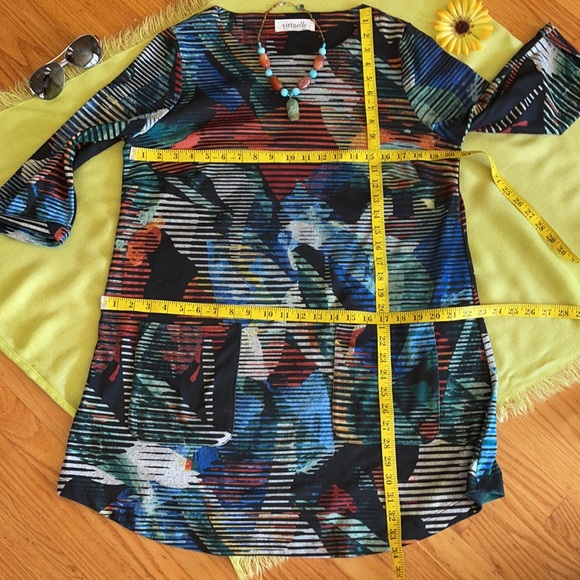 🌺 VIRTUELLE; Beautiful Exotic Watercolor Design Tunic-Style Dress Fits Sz. S/M! - Picture 12 of 14